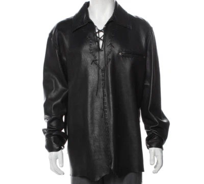 Ralph Lauren Etiqueta Púrpura Talla L Camisa de Cuero Top Nativo Indio Trenzado Occidental Foto 1 de 4