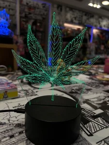 3D LED Colorful marijuana leaf Light Multicolor Decor Night Table Lamp Remote - Picture 1 of 6