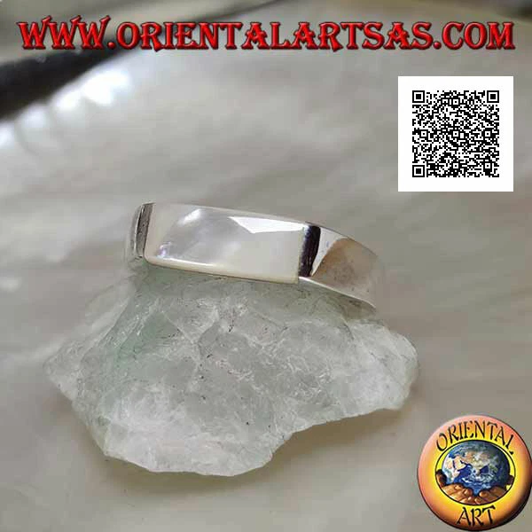 Anello in Argento 925‰liscio con madreperla rettangolare sporgente su due lati - Immagine 1 di 1