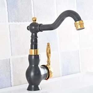 Gold Schwarz Messing Schwenkbar Küche Bad Waschbecken Wasserhahn Waschtisch Mischbatterie Dsf791 - Bild 1 von 9
