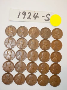 1924-S CENT ROLL FECHA SÓLIDA = 25 CENTAVOS DE TRIGO LINCOLN (MÁS DE 8 ARTÍCULOS ENVÍO GRATIS) - Imagen 1 de 2