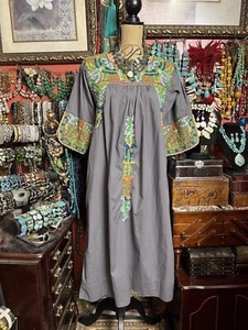 NWT Beautiful Sister Mary Oaxaca Grey Multi Color Embroidery & Peach Crochet M/L - Picture 1 of 11