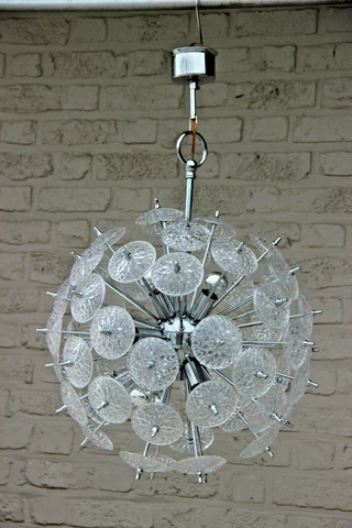 Val Saint Lambert Crystal glass discs Sputnik Chandelier chrome pendant 1960 Cover