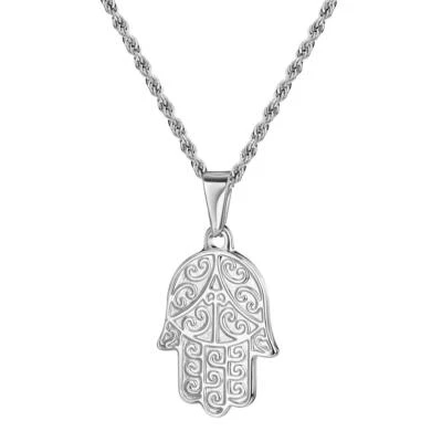 Kette Anhänger Silber Hamsa Weißgold 18K vergoldet Edelstahl WASSERFEST K6145D1 - Bild 1 von 4