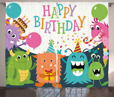 Children Curtains Monster Birthday Party Window Drapes 2 Panel Set 108x84 Inches