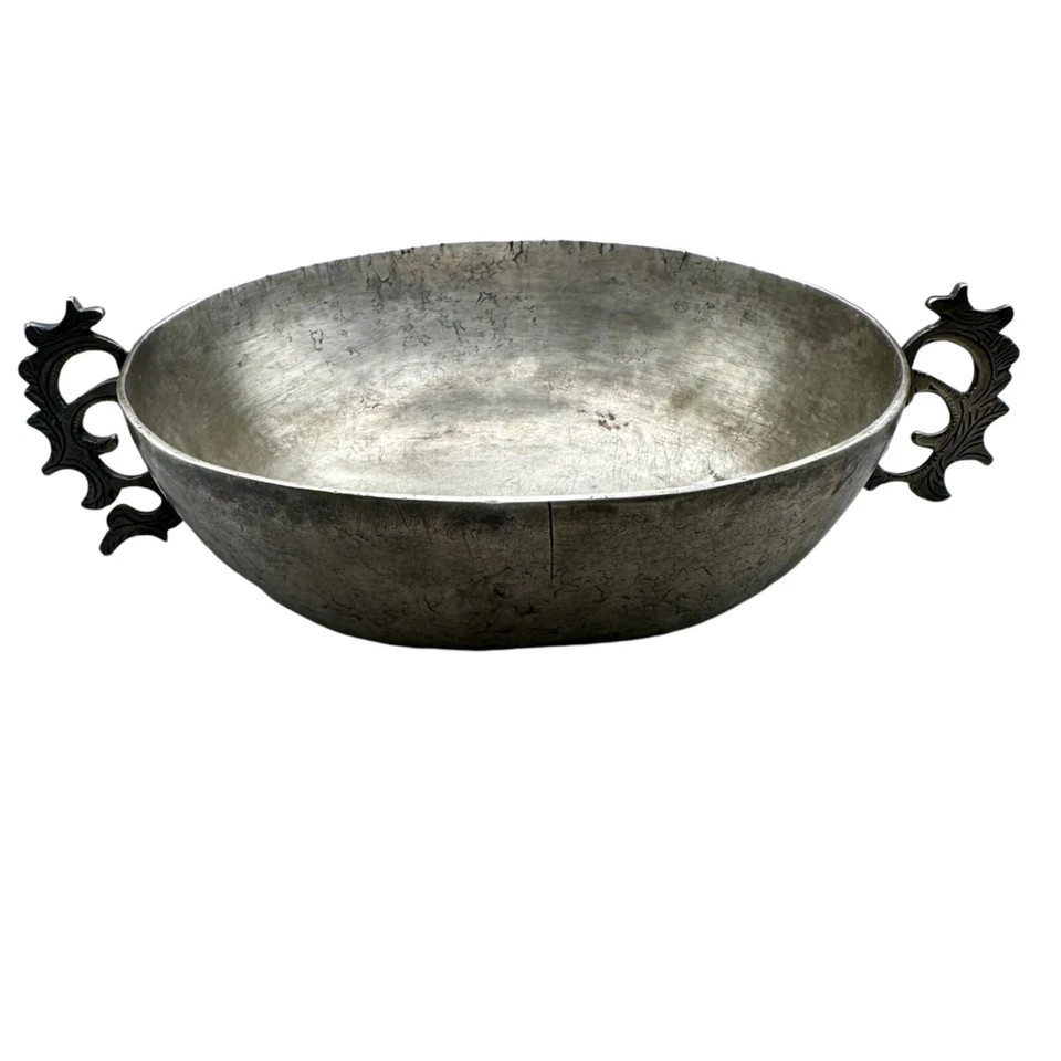 Antiguo Cuenco Colonial Doble Manija Marcado Toribio Padilla Martillado Plata 290G Foto 1 de 4