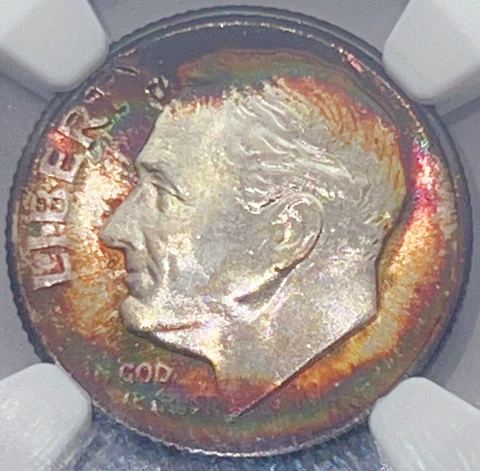 1948-D 10C NGC MS68 Roosevelt Dime Vivid Rainbow Toning Top Pop 909006 Cover