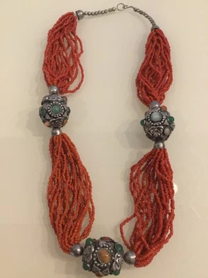 Wunderschöne Korallen Kette 50er 60er Jahre Glasperlen Schmuck Collie Vintage - Bild 1 von 4