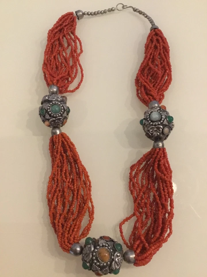 Wunderschöne Korallen Kette 50er 60er Jahre Glasperlen Schmuck Collie Vintage - Bild 1 von 4