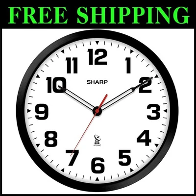 Easy Read Atomic Wall Clock - 12" Stylish Frame - Image 1 of 4