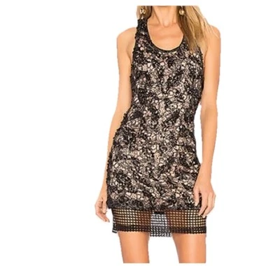 Vestido de cóctel X by NBD negro lentejuelas XS - línea Revolve, superposición de malla Foto 1 de 4