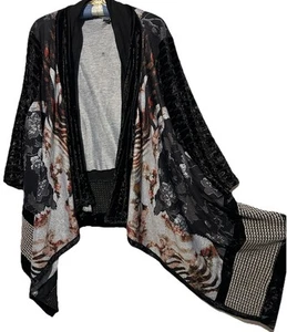 Kamana Cardigan OS Open Front Drape Velvet Burnout Side Pocket Kimono Whimsigoth - Picture 1 of 10