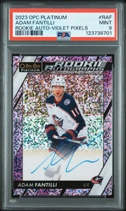 2023 Upper Deck O-Pee-Chee Plat RC Auto Adam Fantilli #RAF Violet Pixels PSA 9 - Imagen 1 de 2