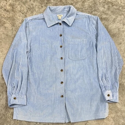 LL Bean Shirt womens Medium Light Blue Corduroy Button Front Long Sleeve Pocket - Image 1 of 4