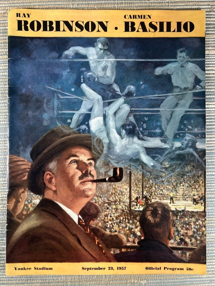 Vintage Sugar Ray Robinson vs Carmen Basilio Official Boxing Program 1957 - Image 1 of 4