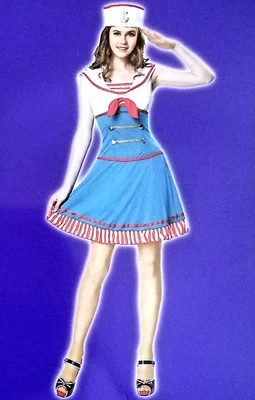Sexy Halloween Adult Harbor Hottie Yacht Sailor Girl Vintage Costume + Hat, L-XL - Image 1 of 2