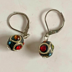 Earrings Vintage Multi Colored Gem Studded Dangles on Lever Backs - Picture 1 of 5