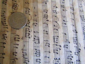 VIENNA NIGHTS Vintage BLACK MUSIC NOTES On BROWN 2000's COTTON Fabric - 1 yd - Picture 1 of 2