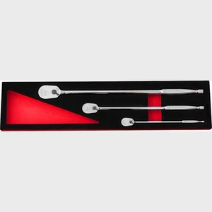 90-Tooth Ratchet Set Long Reach 1/4", 3/8", 1/2" Dr 4° swing arc Chrome BOXO - Picture 1 of 4