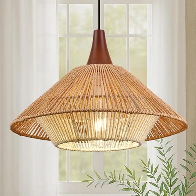 Lámpara colgante de ratán boho lámpara tejida a mano de granja cuerda costera moderna... Foto 1 de 4