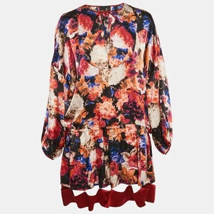 Just Cavalli Multicolor Silk Satin Floral Print Oversized Mini Dress M - Picture 1 of 5
