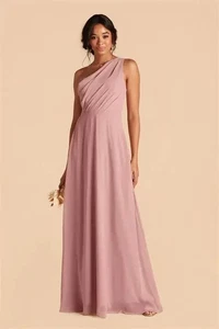 Maxi abito birdy grigio Kira monospalla chiffon rosa blush pallido donna taglia XXL - Foto 1 di 13