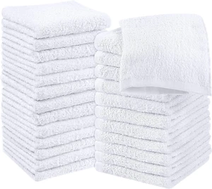 NEW Towels Cotton White Washcloths Set - Pack of 24 - 100% Ring Spun Cotton, - Picture 1 of 12