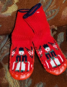 Vtg New Knit Faux Leather Child's Slipper Socks Toy Soldier Nutcracker Motif - Picture 1 of 3