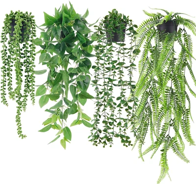 4 Piezas Plantas Falsas Colgantes Hiedra Artificial Vid Imitación Eucalipto Plantas Colgantes, Bos Foto 1 de 4