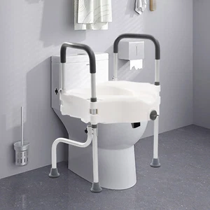 Elevador de asiento de inodoro + reposabrazos Elevador de inodoro Accesorio de inodoro Ajustable Nuevo - Imagen 1 de 20