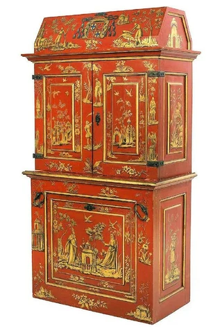 Chinese Chinoiserie Gilt Vermilion Red Cupboard Cabinet Cover