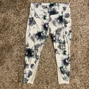 Athleta Floral Mudra 7/8 Leggings White Water Color Green Purple Size XL - Picture 1 of 13