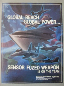9/1992 PUB TEXTRON DEFENSE SYSTEMS SENSOR FUZED WEAPON F-15 B-2 F-16 ORIGINAL AD - Picture 1 of 1