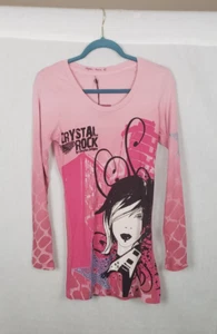Christian Audigier Crystal Rock Women Tunic Top M Berry Pink Rocker Girl Limited - Picture 1 of 8