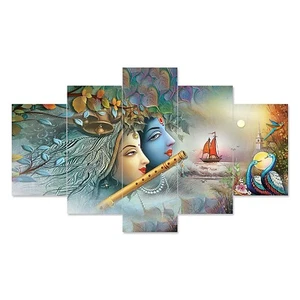 Set of 5 Radha Krishna Wall Painting for Home/Living Room (Size: 75 X 43 CM) KU - Picture 1 of 3