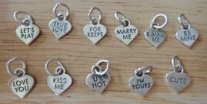 ALL 11 Sterling Silver 11x9mm Valentine Conversation Love Marry Heart Charms - Picture 1 of 4