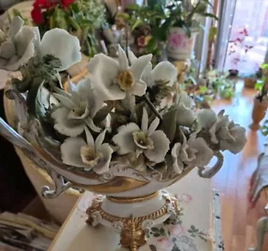 Vintage Capodimonte Herzstück Rosen Blumenstrauß Porzellan vergoldet Italien - Bild 1 von 17