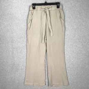 Sincerely Jules Pants Womens Large Taupe Paperbag Gauze Crop Wide Leg Belt Beach - Picture 1 of 9