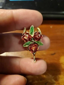 Small lucky wishbone flower pin,small vintage brooch, new job gift, Red... - Picture 1 of 3