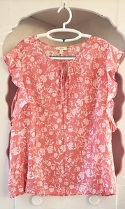 Chemisier paysan bleu Como taille 4X rose pêche pull floral haut cravate col chemise - Photo 1/8