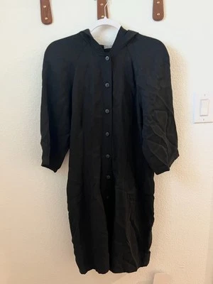 Russ Berens Malibu Hooded Linen Dress Women's Medium Black Lagenlook USA Made - Image 1 of 4