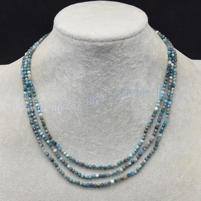 Collar de cuentas redondas de piedras preciosas facetadas de apatita azul natural de 3 filas de 3 mm 17-19"" Foto 1 de 4