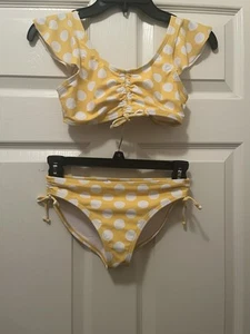 Angel Beach  Girl’s Yellow Polka Dot Two Piece Bikini Set 12 Years Old - Picture 1 of 4