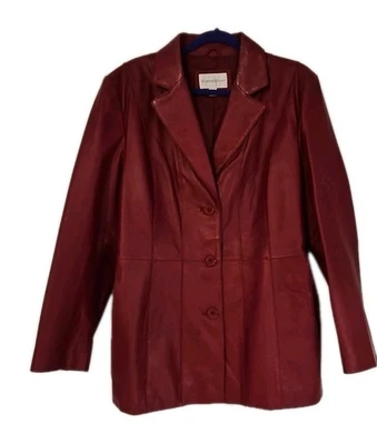 Vintage Worthington Size Xl Women's Genuine Leather Blazer Jacket Burgundy/Red.  - Image 1 of 4