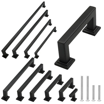 Black Modern Square Cabinet Handles Bar Pulls Kitchen Hardware Stainless Steel - Image 1 of 3