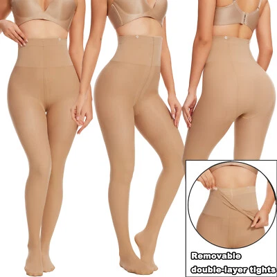 Meia-calça feminina inverno térmica forrada de lã quente falsa translúcida inverno - Imagem 1 de 4