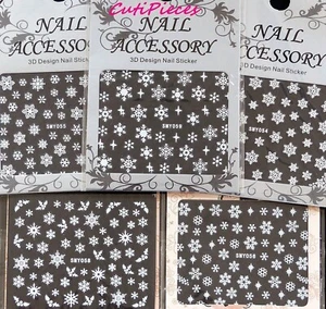 Calcomanía ""Copo de Nieve"" blanco mate ""copo de nieve"" brillo de Navidad arte en uñas para manicura artesanal - Imagen 1 de 10