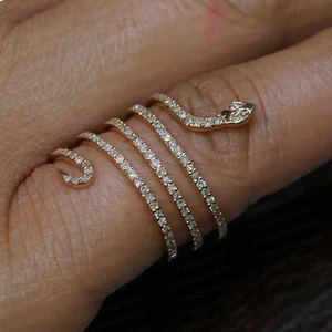 Solid 14k Yellow Gold Ring Genuine Pave Diamond Handmade Snake Ring Fine Jewelry - Picture 1 of 9