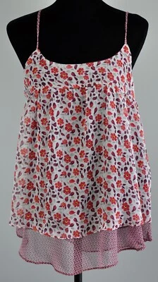 Faded Glory Womens Fairy Top L (12-14) Spaghetti Strap Maroon Blue Floral NWT - Image 1 of 4