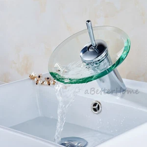 Rubinetto miscelatore lavabo cascata beccuccio vetro cromato ottone una maniglia rubinetto lavello - Foto 1 di 3